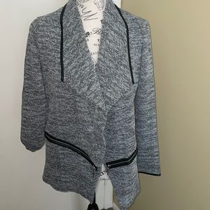 Rafaela sweater jacket black/white with faux leather trim size small